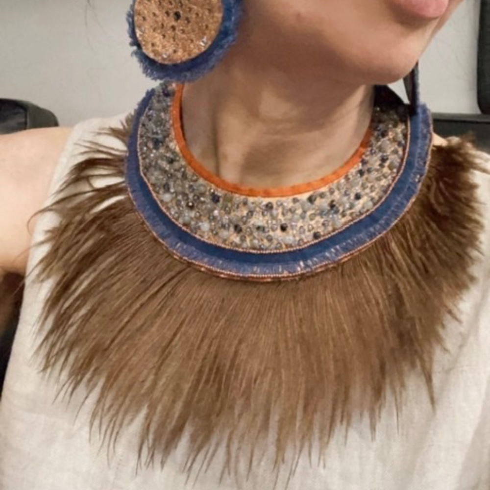 Handcrafted Swarovski crystal Bib Necklace with earrings